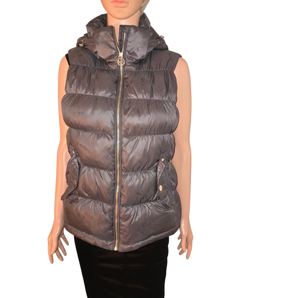 Michael Kors Puffer Vest Hooded Sleeveless Down Feather Fill Women's XS Gray